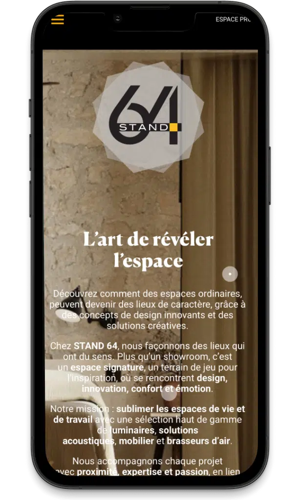 Page d'accueil du site internet Stand 64